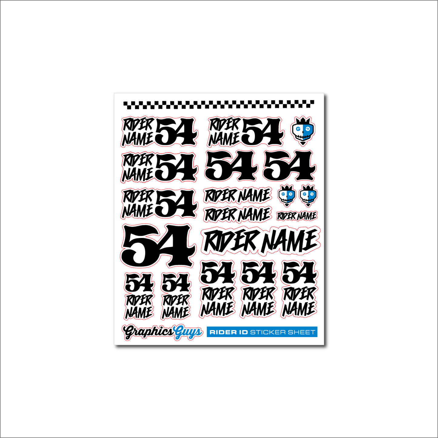 custom rider id sticker sheet white
