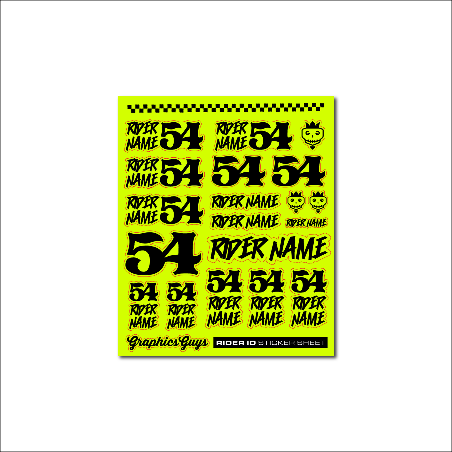custom rider id sticker sheet neon yellow